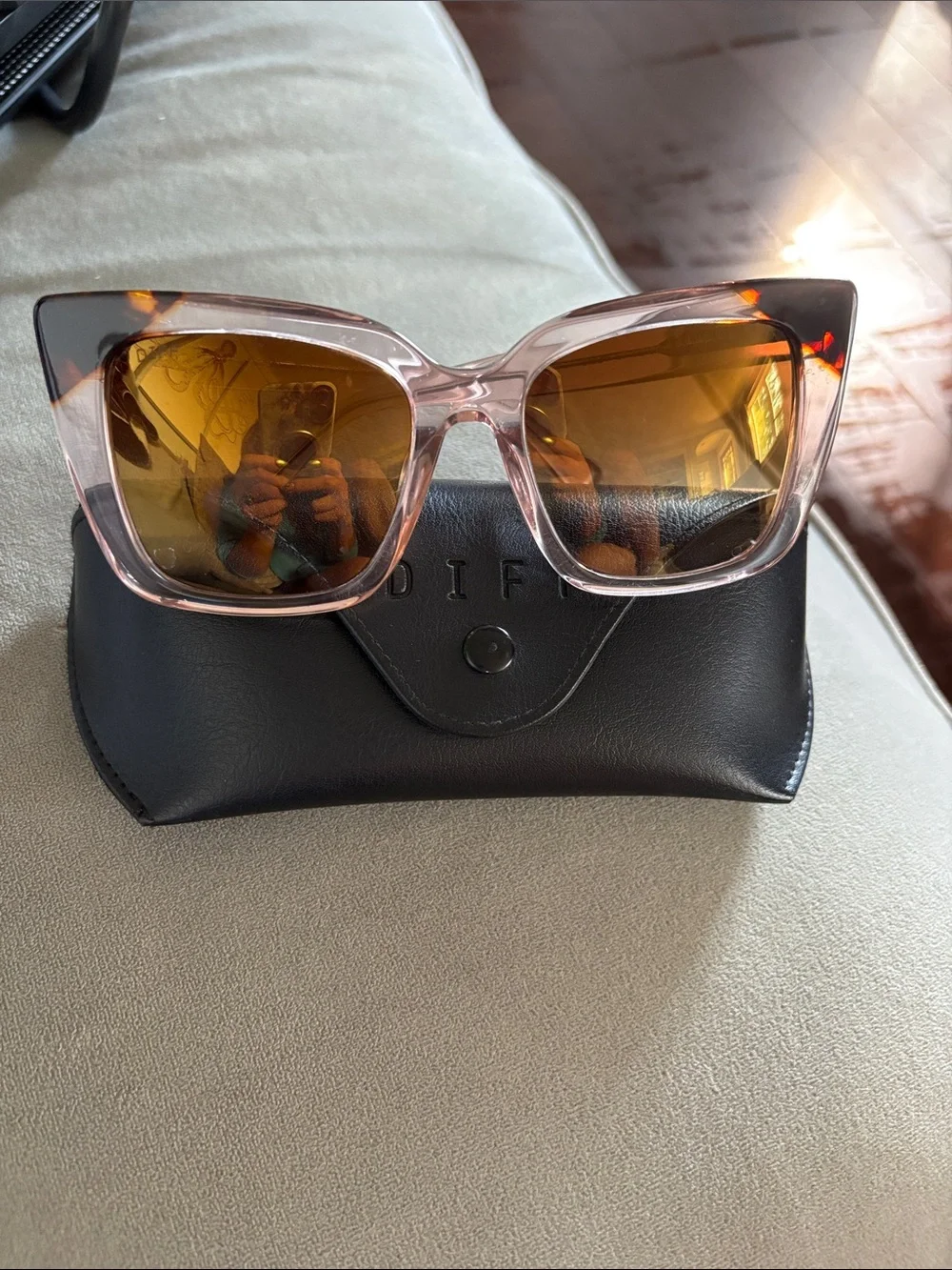 Diff Eyewear Lizzy Pink Tortoise Cat-Eye Sunglasses with Brown Lenses